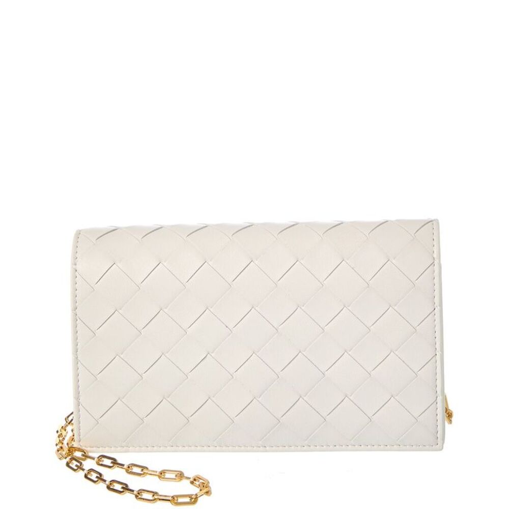 Bottega Veneta Intrecciato Mini Intrecciato Leather Wallet On Chain, White